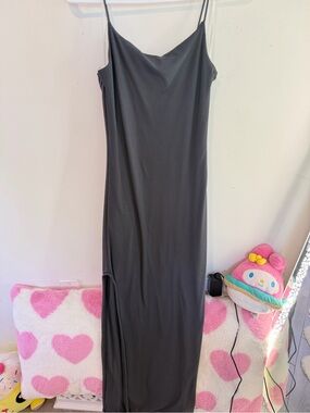 Sleek Charcoal Slip Maxi Dress - Minimalist Strappy Style